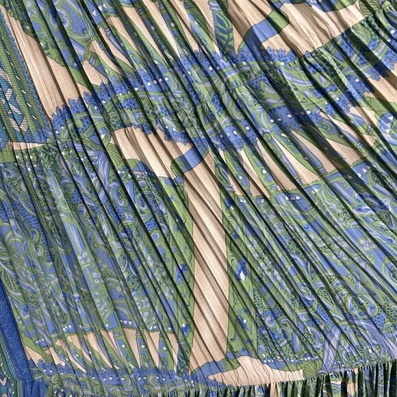 VTG Boho Broomstick Skirt Crinkle Colorful Blue Green Long Maxi Crochet Trim XL - Picture 8 of 10